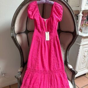 LoveShackFancy Vernon Dress Watermelon Ice Pink Maxi 100% Cotton Embroidered XS